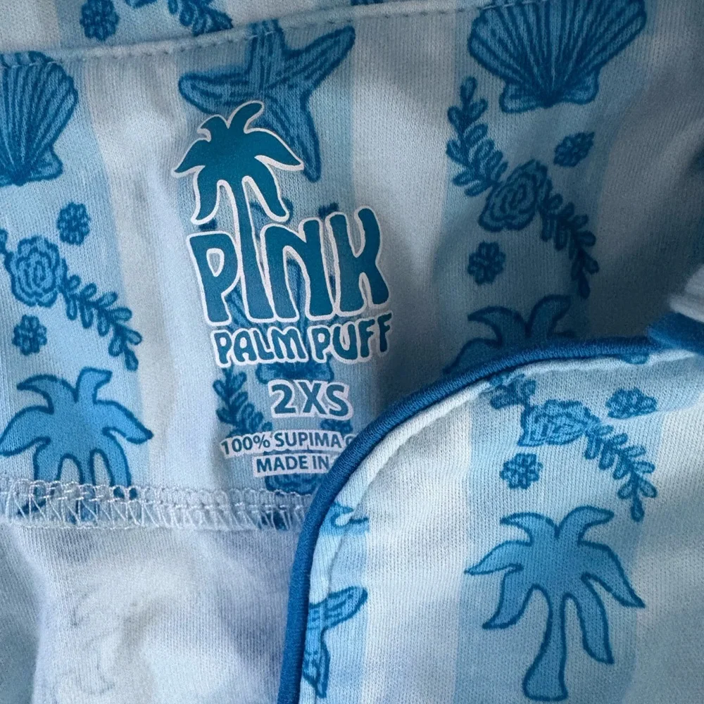 Pink Palm Puff Blue Printed Pajama Set - Picture 14 of 16